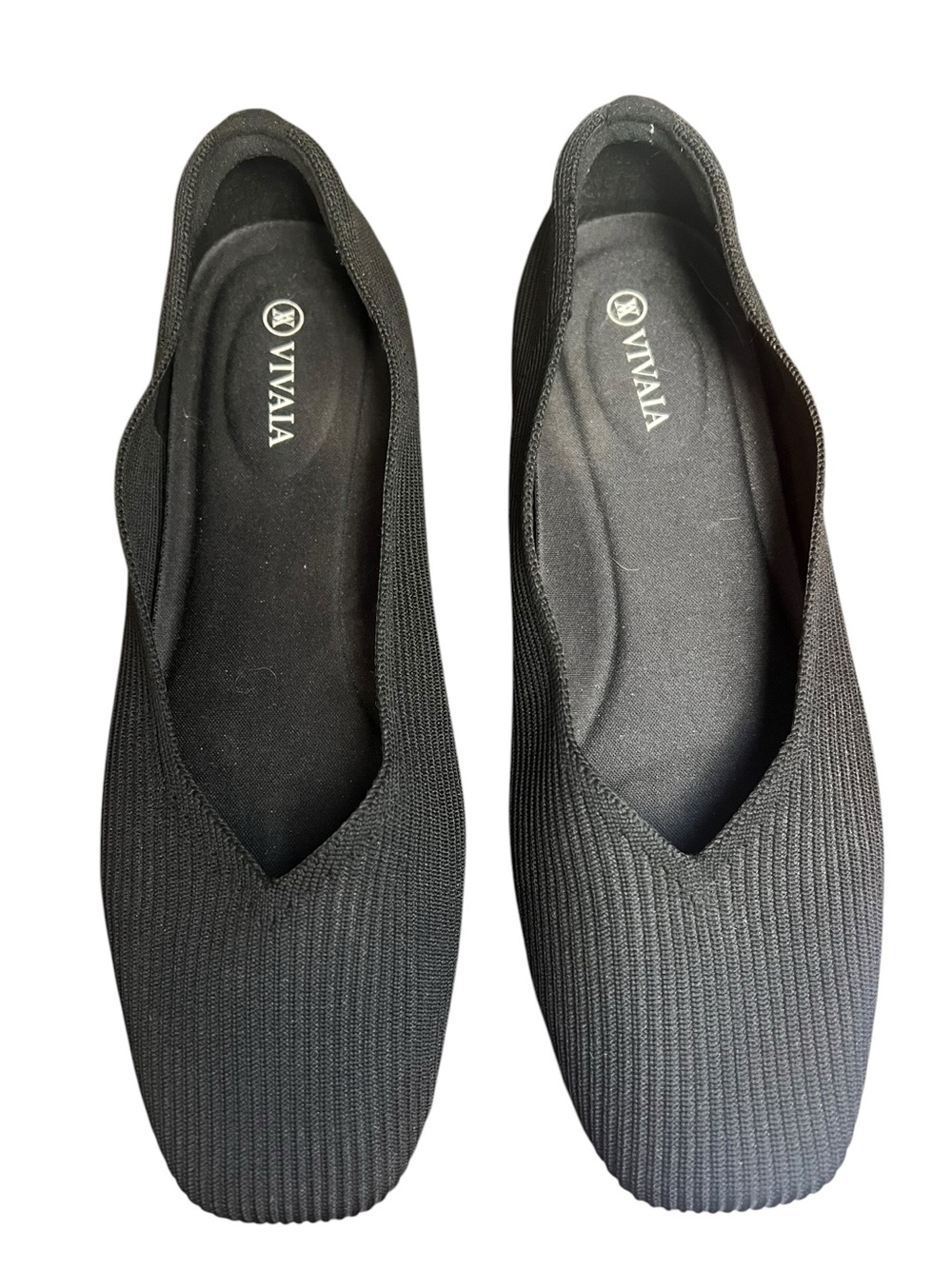 VIVAIA Margot Square Toe V Cut Knit Ballet Flats 39.5 Black Minimalist Comfort